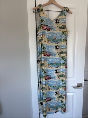 Vintage Disney Catalog Hawaiian Mickey & Minnie Maxi Dress Corvette Beach M